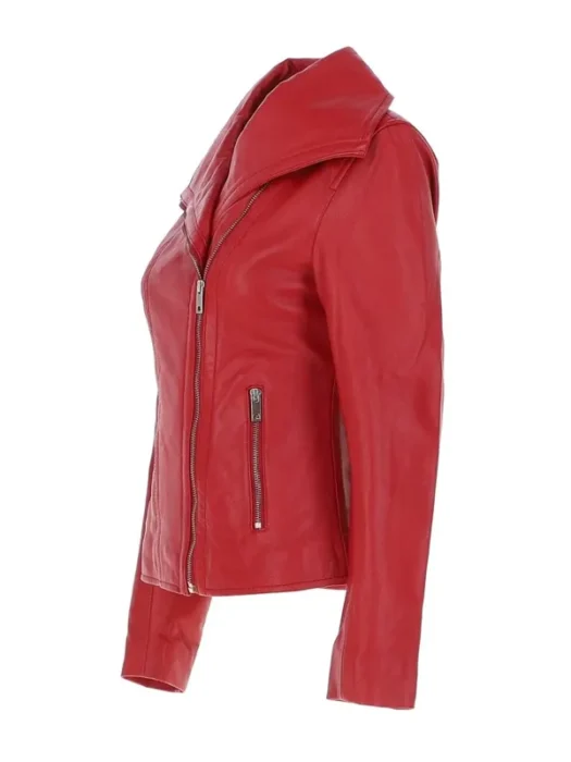 Women's Wide Fashion Collar Red Leather Jacket