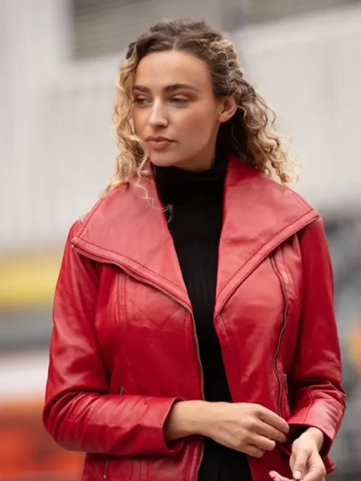 Women's Wide Fashion Collar Side Zip Leather Jacket