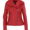 Women's Wide Fashion Collar Side Zip Red Leather Jacket