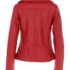 Women's Wide Fashion Collar Side Zip Red Leather Jacket Back