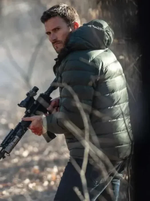 Alarum 2025 Scott Eastwood Green Puffer Jacket Back