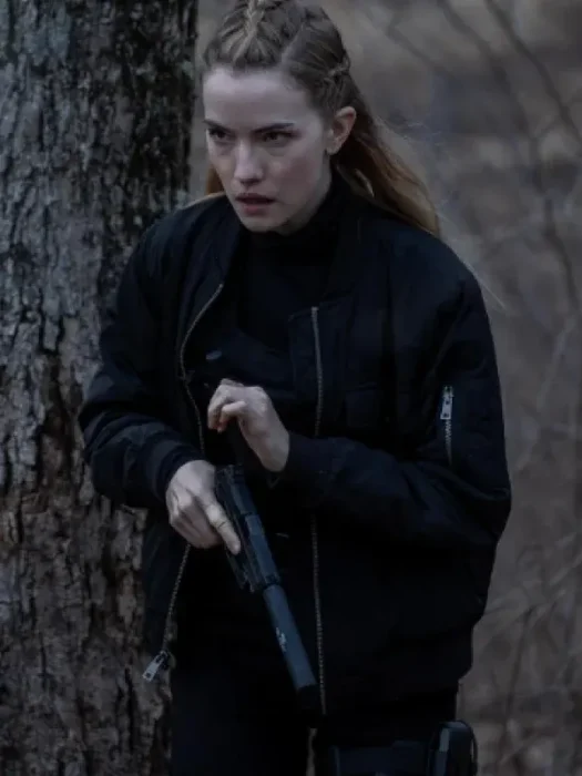 Alarum 2025 Willa Fitzgerald Black Bomber Jacket