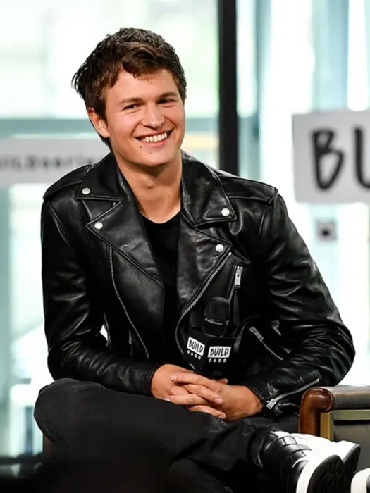 Ansel Elgort Black Leather Jacket