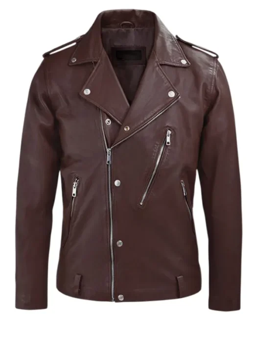 Beast Burgundy Biker Leather Jacket.