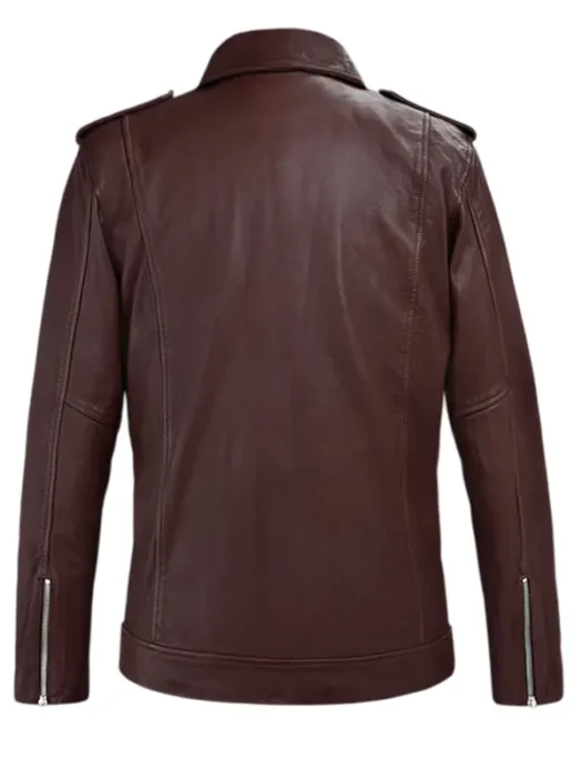 Beast Burgundy Biker Leather Jacket Back