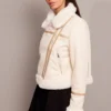 Beige Long Sleeve Aviator Leather Jacket