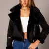 Black Aviator Long Sleeve Faux Leather Jacket