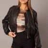 Bomber Crop Faux Leather Black Jacket