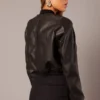 Bomber Crop Faux Leather Black Jacket Back