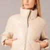 Camel Zip Thru Long Sleeves Faux Jacket