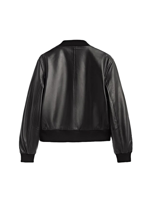 Classic Black Leather Bomber Jacket Back