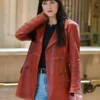 Dakota Johnson Madame Red Leather Coat