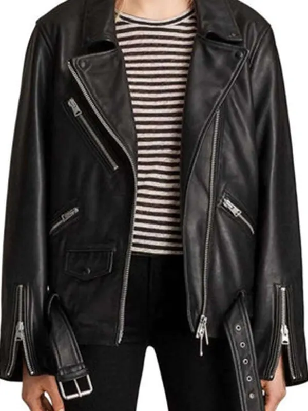 Emily In Paris Camille Razat Black Leather Jacket