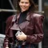 Georgia Fowler looks stylish Saint Laurent leather jacket