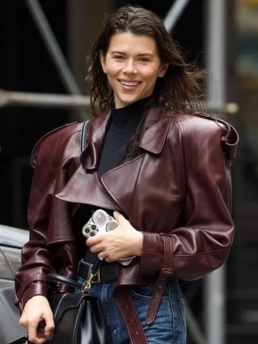 Georgia Fowler looks stylish Saint Laurent leather jacket