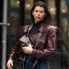 Georgia Fowler looks stylish in Saint Laurent leather jacket