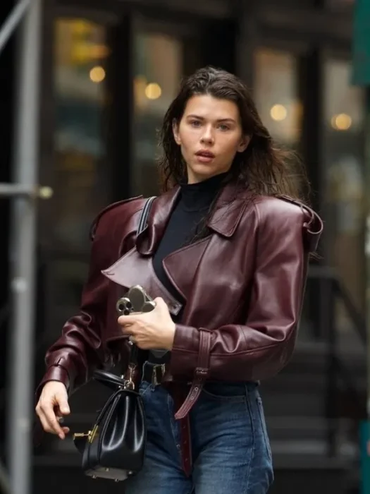 Georgia Fowler looks stylish in Saint Laurent leather jacket