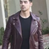 Joe Jonas Maroon Leather Jacket