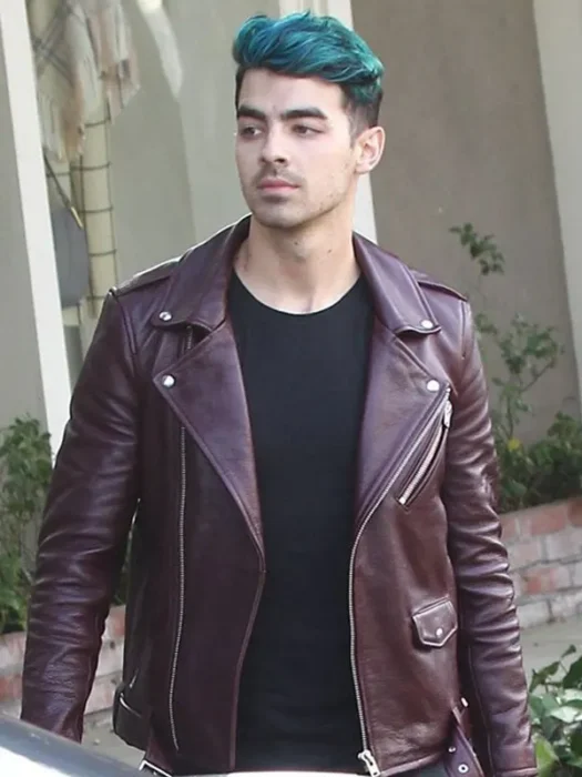 Joe Jonas Maroon Leather Jacket