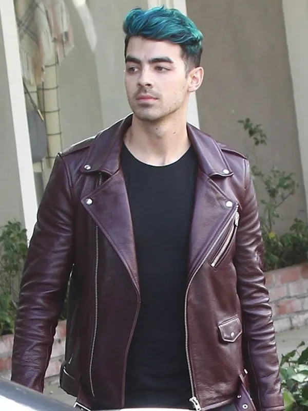 Joe Jonas Maroon Leather Jacket