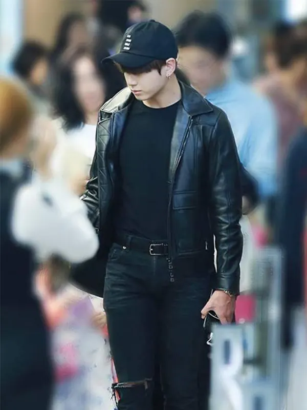 Jungkook Black Leather Jacket