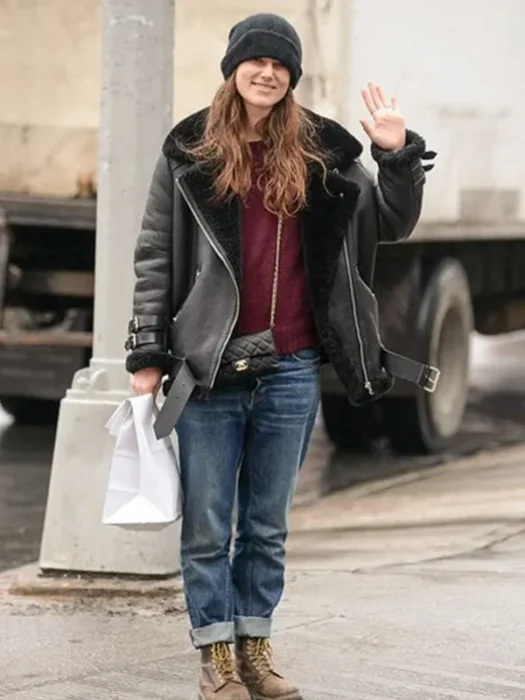 KEIRA KNIGHTLEY BLACK FAUX SHEARLING JACKET