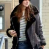 KEIRA KNIGHTLEY BLACK FAUX SHEARLING REAL JACKET