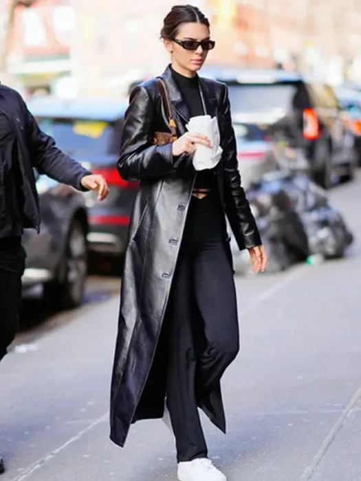 Kendall Jenner Black Leather Coat