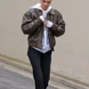 Kendall Jenner Brown Bomber Leather Jacket