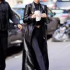 Kendall Jenner Long Black Leather Coat