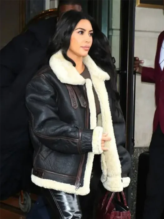 Kim Kardashian Faux Fur Original Leather Jacket