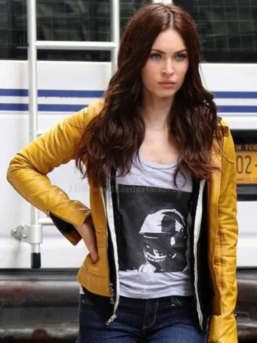 Megan Fox Leather Yellow Jacket