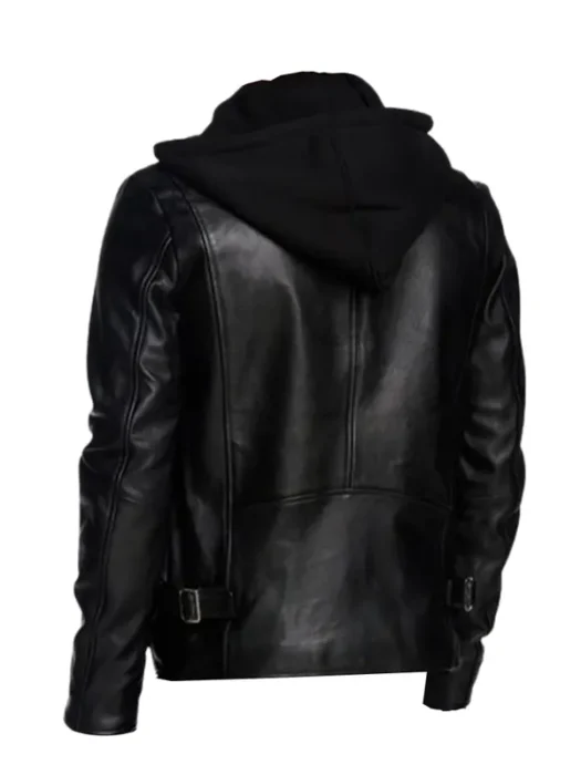 Men Black Detachable Hooded Jacket Back