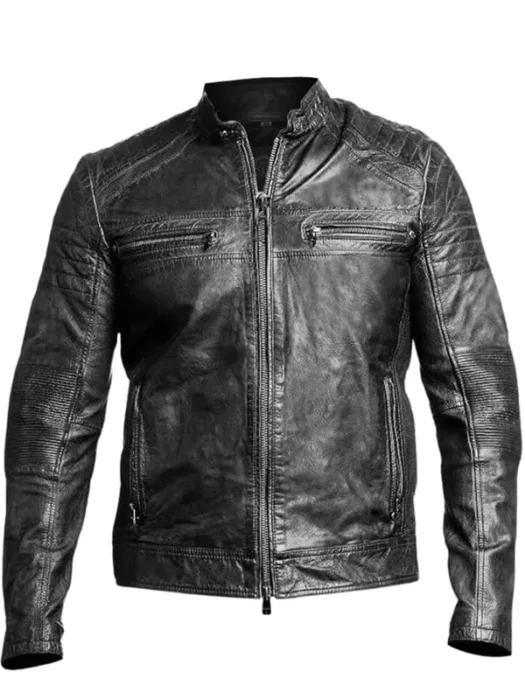 Men Black Genuine Biker Jacket