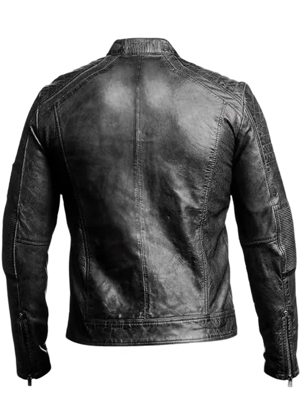 Men Black Genuine Biker Jacket Back