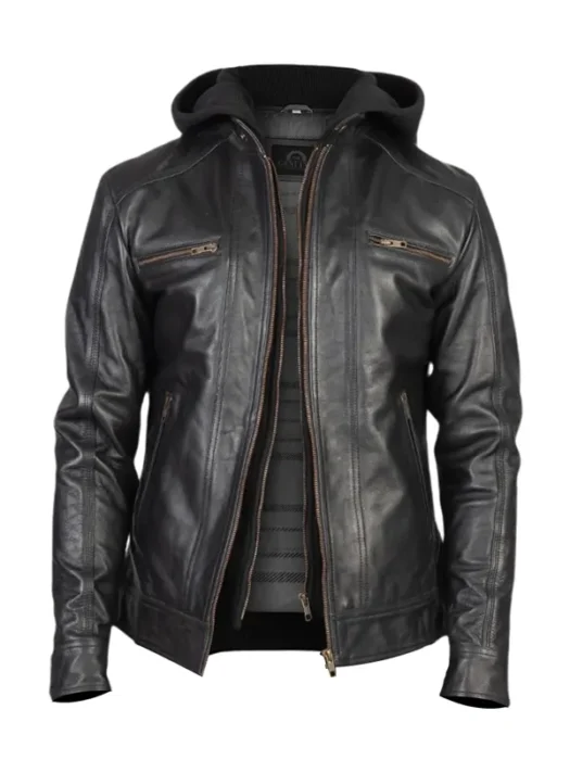 Men Black Leather Racing Jacket