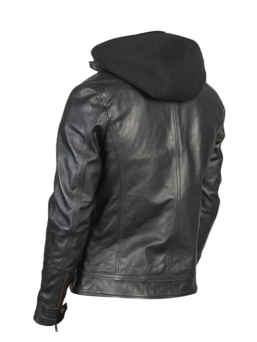 Men Black Leather Racing Jacket Back