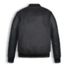 Men Black Wool Varsity Bomber Leather Jacket Back