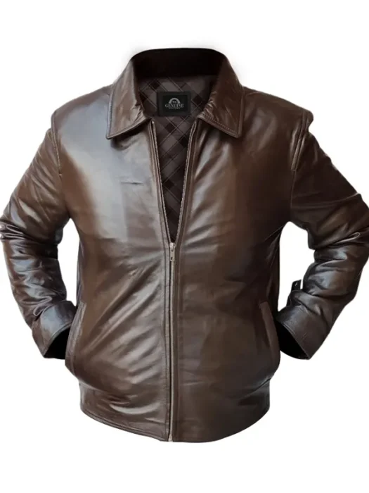 Men Brown Bomber Leather Jacket