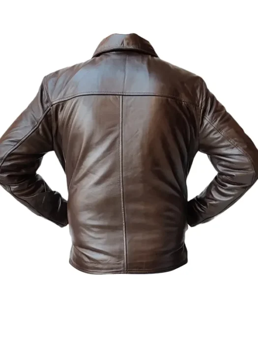 Men Brown Bomber Leather Jacket Back