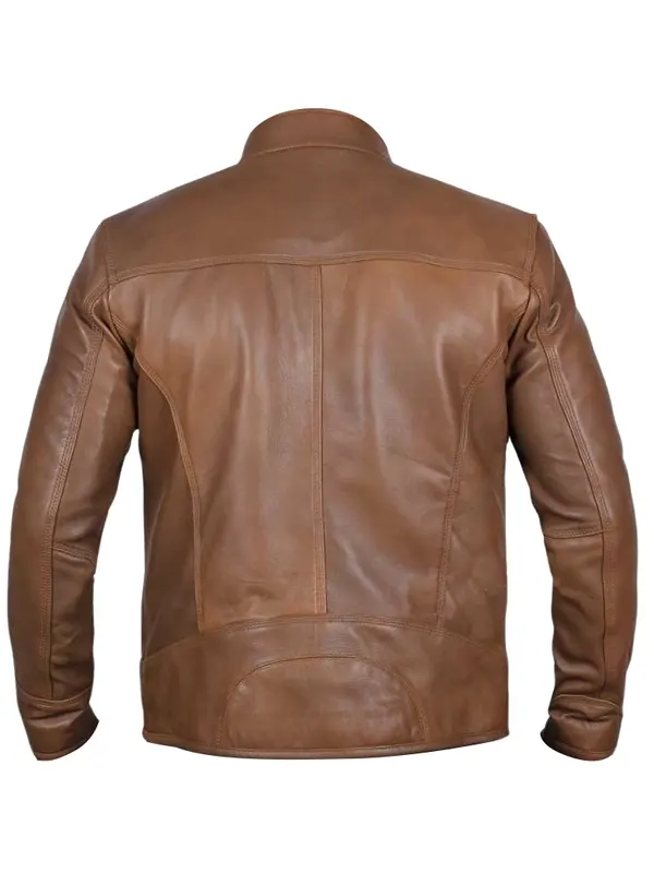 Men Camel Dodge Biker Jacket Back