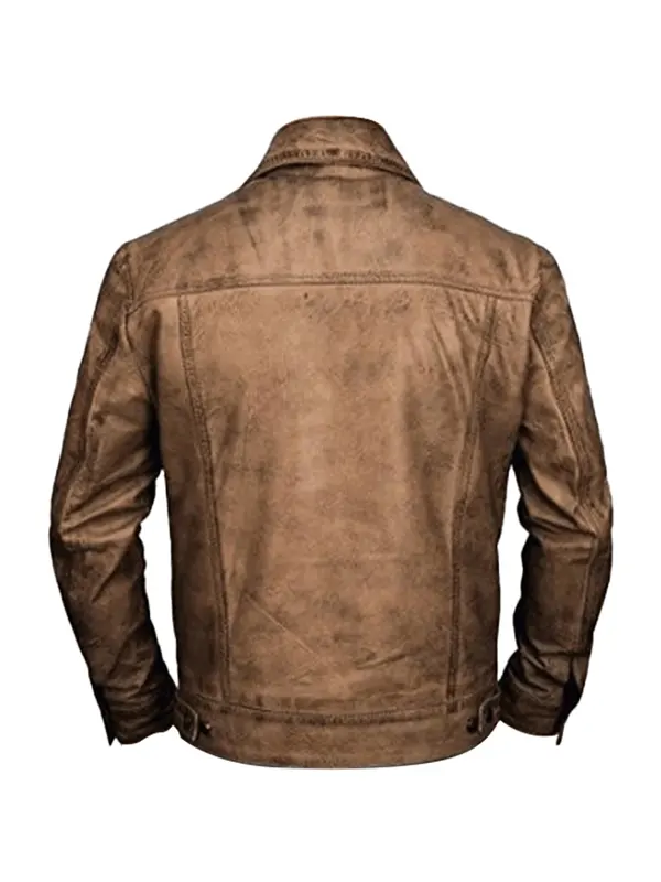 Men Distressed Leather Trucker Vintage Jacket Back