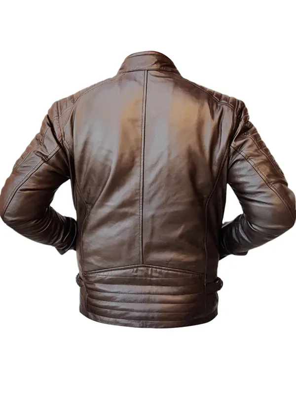 Men Handmade Slim Fit Leather Jacket Back