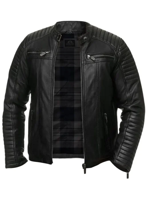 Men Quilted Biker Black Jacket