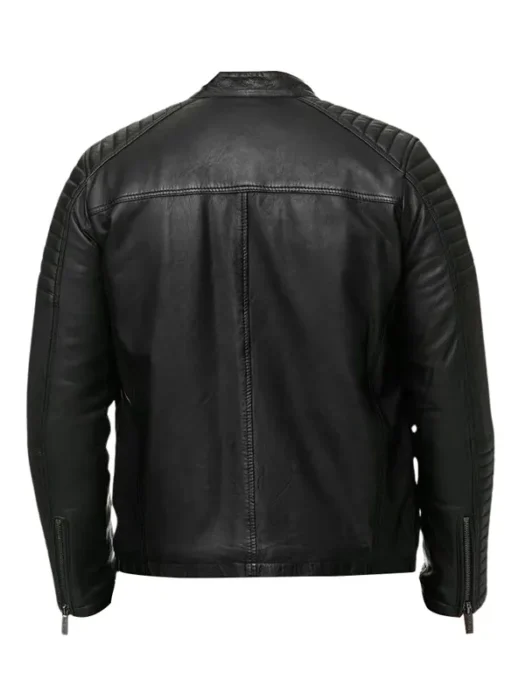 Men Quilted Biker Black Jacket Back