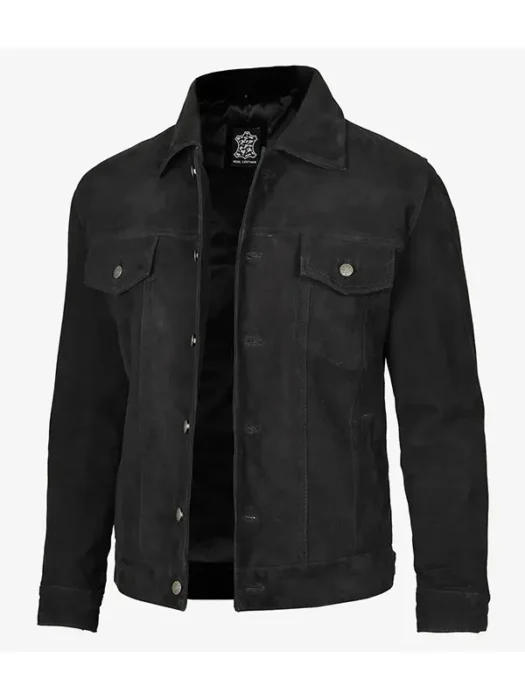 Men's Black Suede Trucker Jacket