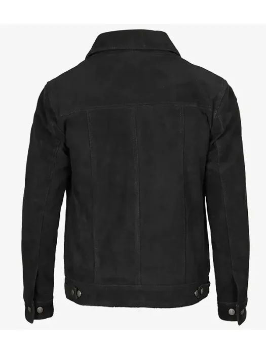 Men's Black Suede Trucker Jacket Back