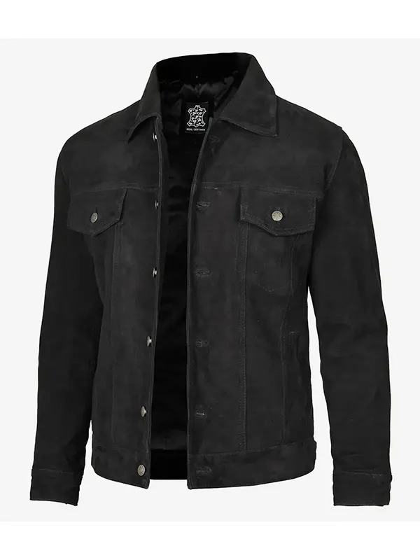 Men’s Black Suede Trucker Jacket