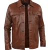 Mens Brown Shiny Stylish Collar Style Leather Jacket