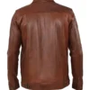 Mens Brown Shiny Stylish Collar Style Leather Jacket Back